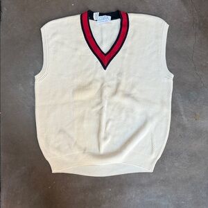 Vintage 1950’s Men's Cream Sweater Vest with Red Trim- great condition. Size XL